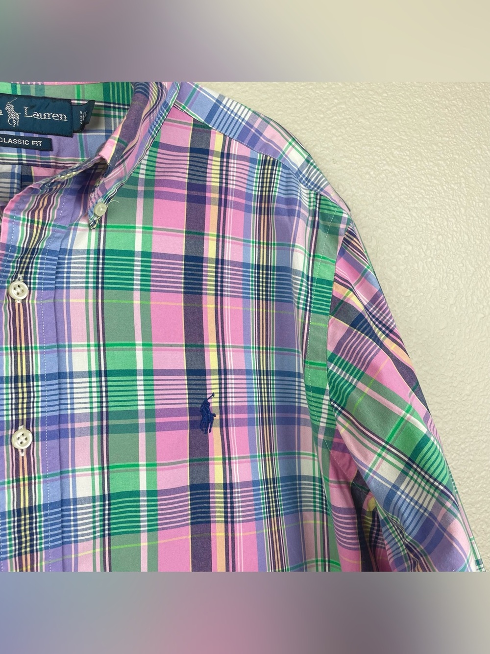 Ralph Lauren Men's Large Pastel Madras Plaid Classic Fix Button Down Shirt Oxfor - Picture 3 of 16